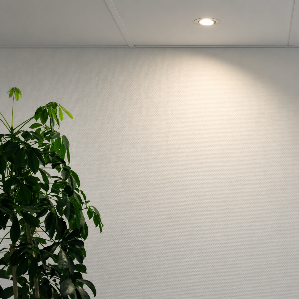 Gekantelde Porto inbouwspot richt licht op een wand