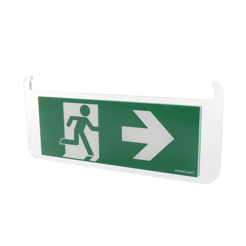 Vluchtwegpictogram met pijl naar rechts in een wit frame