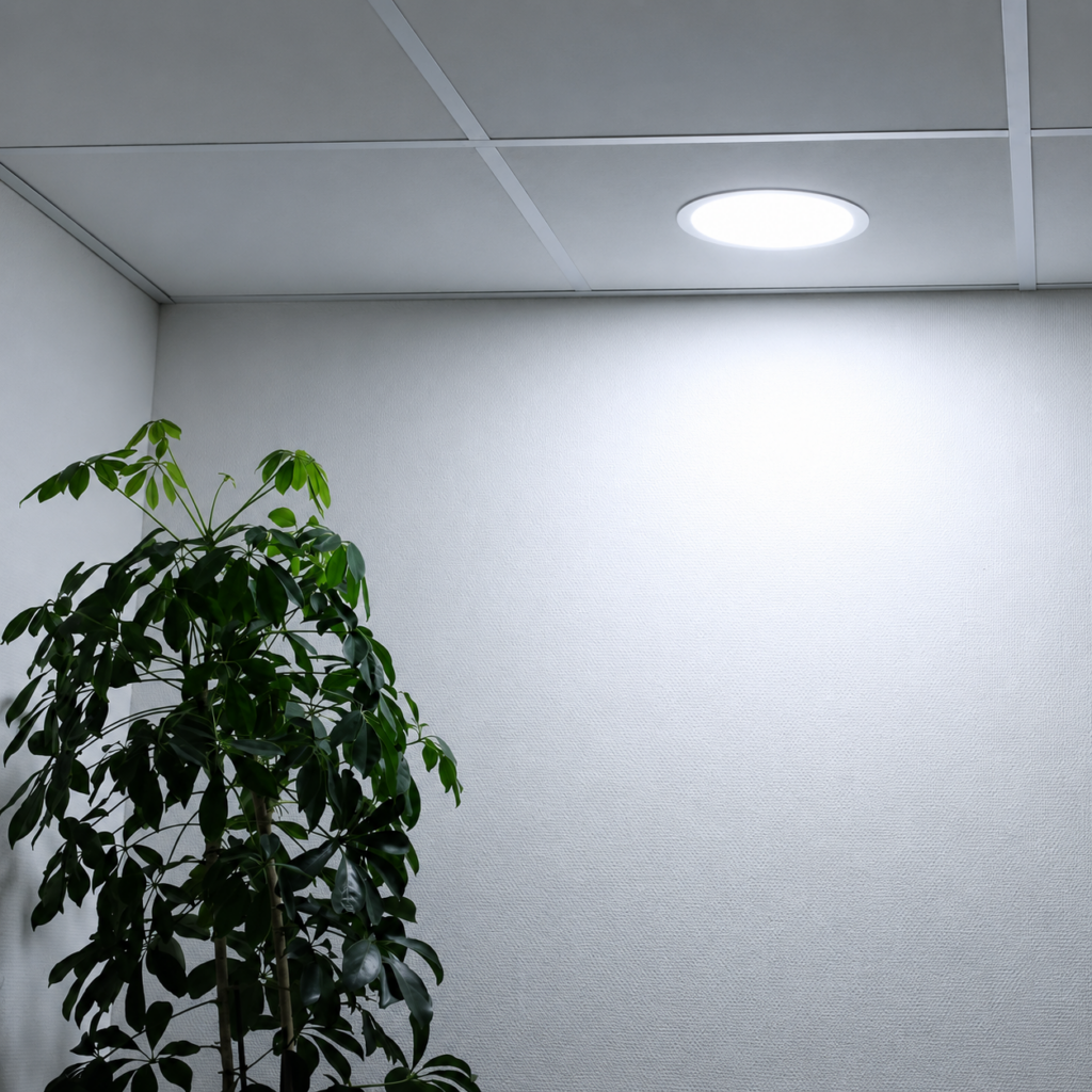 Lisbon downlight verlicht een rustige hoek van een showroom